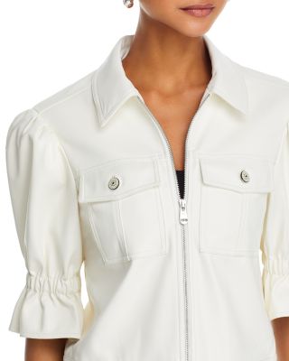 Faux Leather Puff Sleeve Jacket