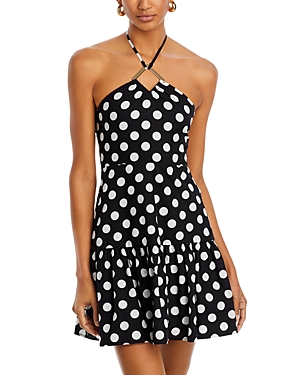 Aqua Polka Dot Halter Mini Dress - 100% Exclusive In Black/white