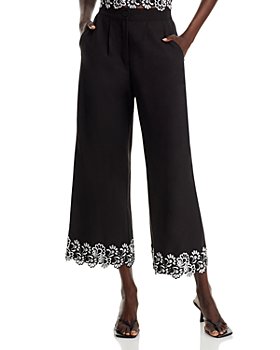 Black Cotton Capri Pants with Adjustable Wide Legs, Black