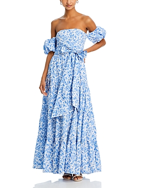Aqua Floral Off-the-shoulder Maxi Dress - 100% Exclusive In Blue