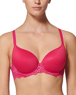 Shop Simone Perele Caresse 3d Plunge Lace Underwire Bra In Teaberry