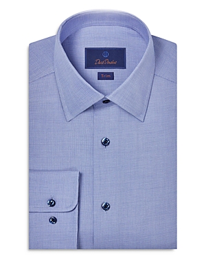 David Donahue Trim Fit Dobby Microcheck Dress Shirt In Blue