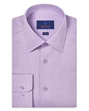 David Donahue Trim Fit Check Luxury Non-iron Dress Shirt In Lilac