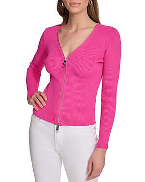 Dkny Ribbed Zip Front Sweater