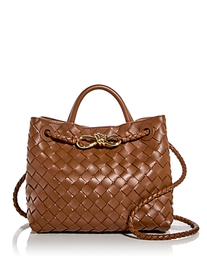 Bottega Veneta Andiamo Intrecciato Woven Leather Small Shoulder Bag In Whisky
