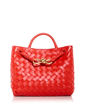 Bottega Veneta Andiamo Intrecciato Woven Leather Small Shoulder Bag In Red