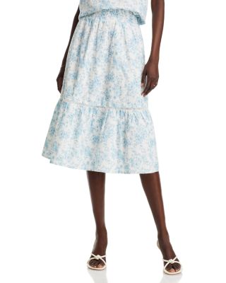 AQUA - Floral Smocked Waist Midi Skirt - Exclusive