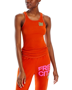 Shop Freecity Cotton Ribbed Logo Tank In Orange Machine