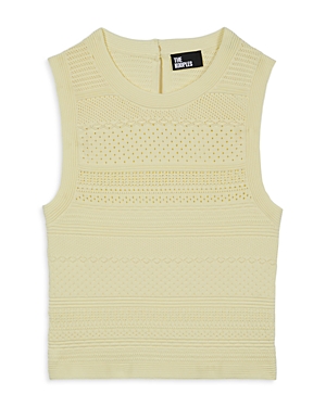 Shop The Kooples Mixed Knit Round Neck Top In Yellow
