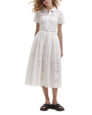 Shop Self-portrait Cotton Eyelet Shirt Dress In White