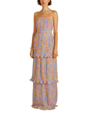 Amur - Laine Strapless Pleated Tiered Gown