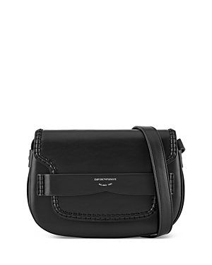Emporio Armani Icon Medium Leather Shoulder Bag In Black