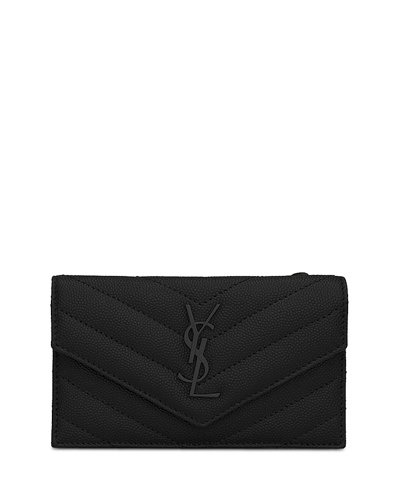 Saint Laurent Cassandre Matelasse Fragments Flap Card Case in Grain De Poudre Embossed Leather