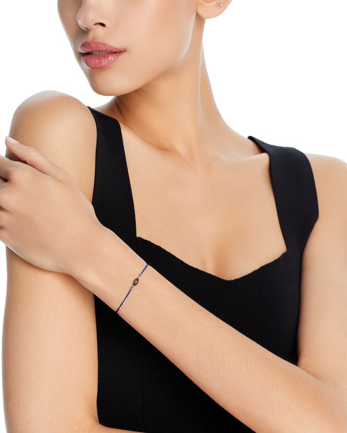 14K Yellow Gold Midi Bitty Diamond Evil Eye Navy Cord Bracelet
