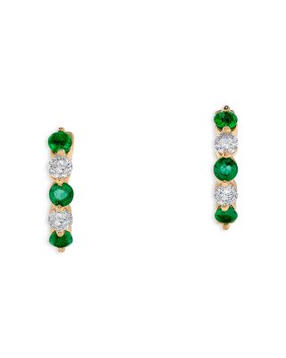Bloomingdale's Fine Collection Emerald & Diamond Hoop Earrings in 14K Yellow Gold