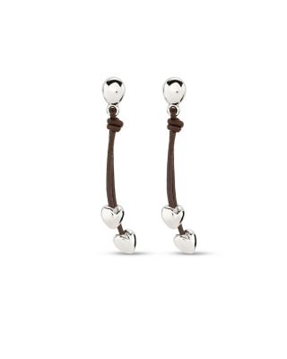  Leather Drop Earrings with Two Small Hearts