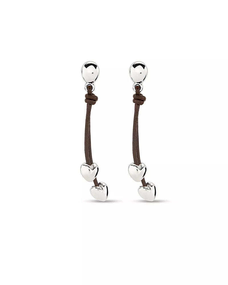 UNOde50 Leather Drop Earrings with Two Small Hearts
