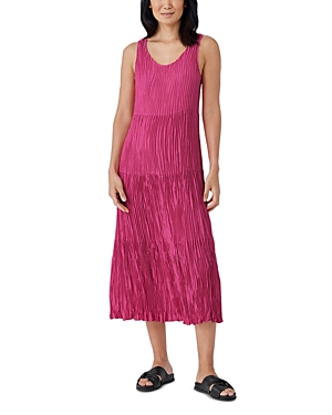 Shop Eileen Fisher Crinkle Silk Tiered Midi Dress In Geranium