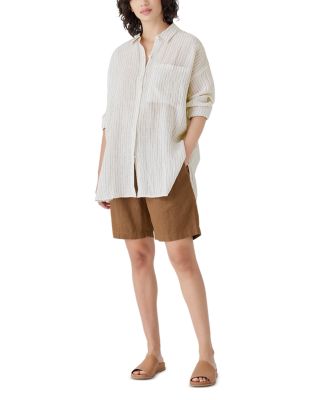 Eileen Fisher Puckered Linen Classic Collar Long Shirt | Bloomingdale's  Women