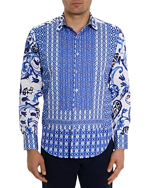 Shop Robert Graham The Thera Cotton Mixed Print Woven Shirt In Blue