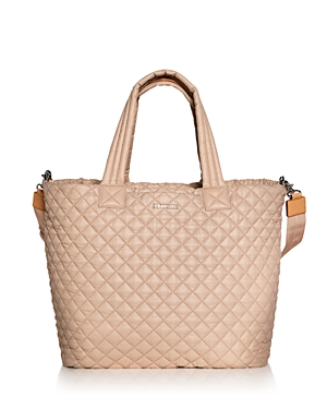 Shop Mz Wallace Large Metro Tote Deluxe In Mushroom/silver