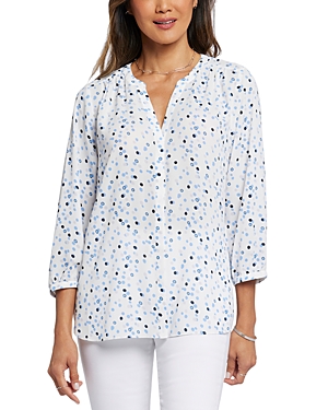 Shop Nydj Three Quarter Sleeve Printed Pintucked Back Blouse In Leyla Dots