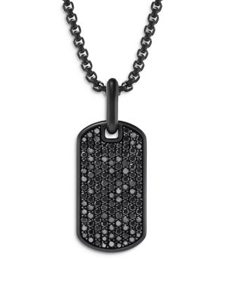 Men's Chevron Tag in Black Titanium with Sterling Silver and Black Diamonds, 27mm