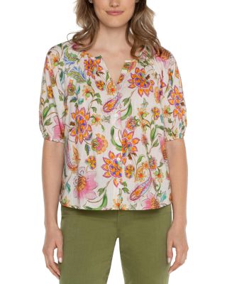Liverpool Los Angeles - Printed Button Front Puff Sleeve Top