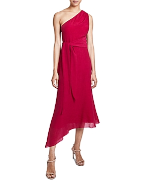 Shop Santorelli Asymmetric Midi Dress In Raspberry