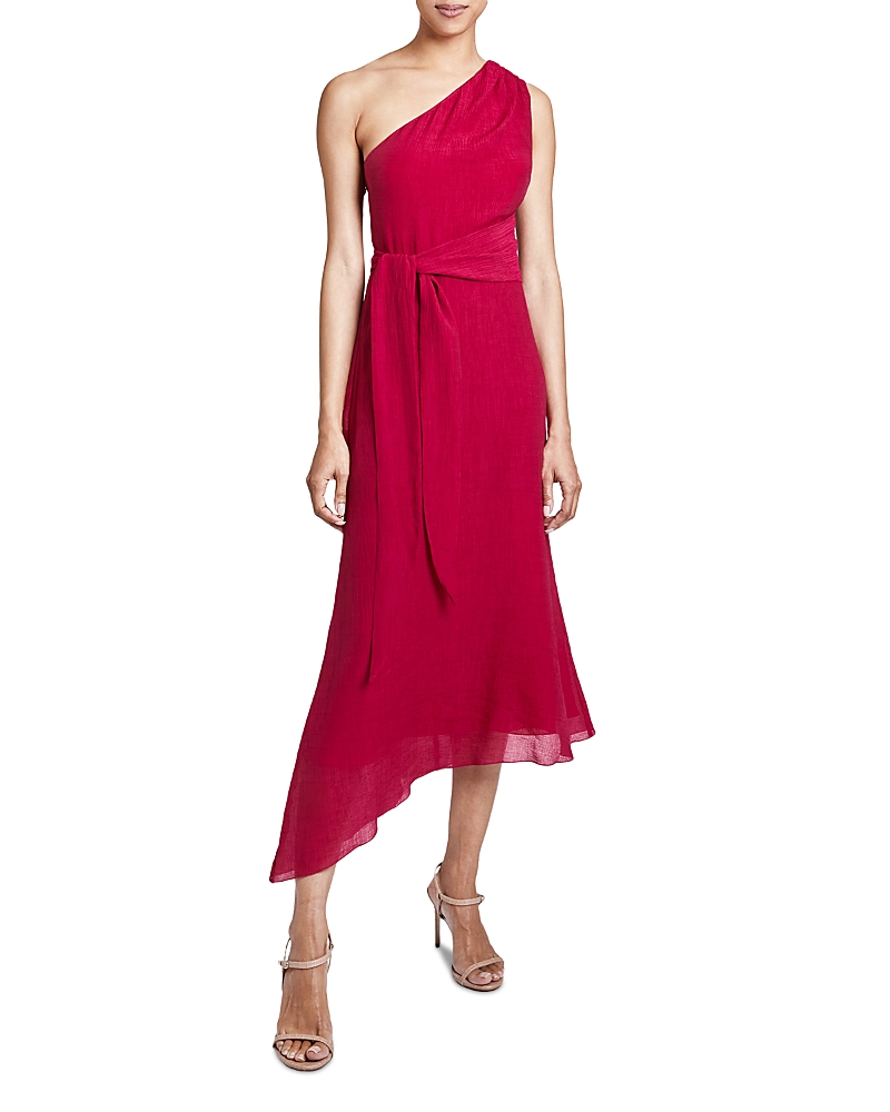 Santorelli Regana One-shoulder Faux Wrap Dress In Red