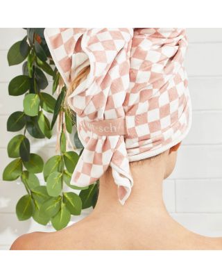 Extra Large Quick Dry Hair Towel Wrap - Terracotta Checker