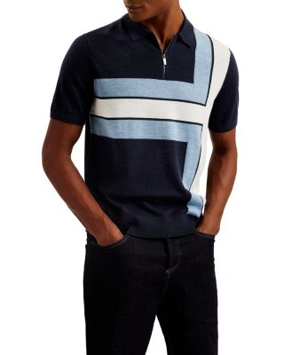 Ted Baker - Color Block Short Sleeve Zipper Polo Sweater