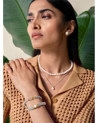 18K Yellow Gold & Sterling Silver Caviar Lux Diamond Interlocking Loop Caviar Bead Clip Bracelet - Exclusive