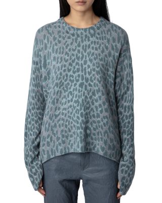 Women's Bloomingdale's Cashmere Leopard fashion Print Sweater. X-Small. Grey.