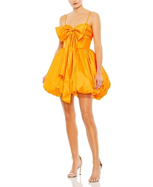 Mac Duggal Spaghetti Strap Center Bow Balloon Mini Dress In Orange