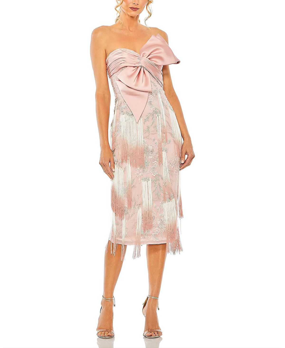 Mac Duggal Bow Front Ombre Fringe Detailed Dress
