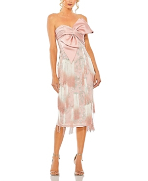 Shop Mac Duggal Bow Front Ombre Fringe Detailed Dress In Rose