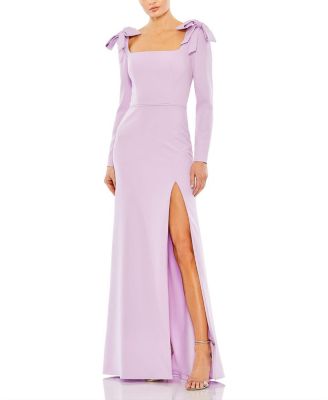 Mac Duggal - Empire Waist Long Sleeve Bow Shoulder Gown