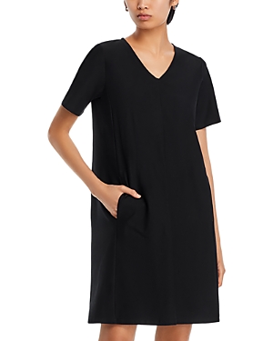 Shop Eileen Fisher V Neck Short Sleeve Dress In Black