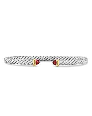 Sterling Silver & 14K Yellow Gold Cable Flex Rhodolite Garnet Bracelet, 4mm