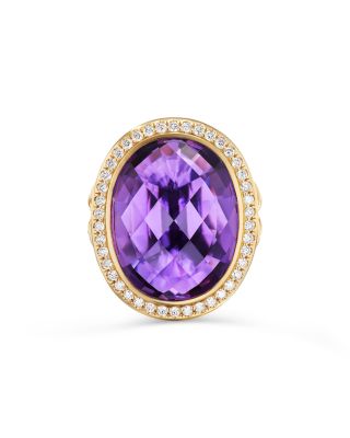 Albion&reg; Oval Ring in 18K Yellow Gold with Amethyst and Diamonds, 21mm