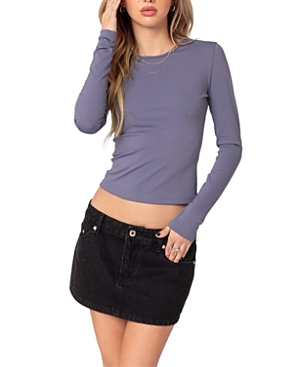 Edikted Tay Long Sleeve Crop Top In Dark Gray
