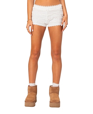 Shop Edikted Lucy Ruffled Lace Shorts In White