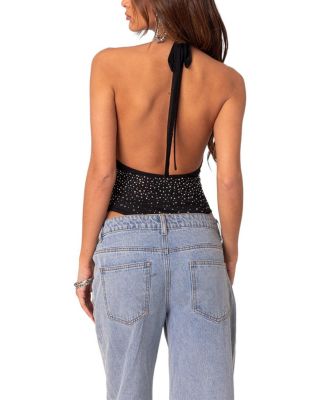 Open Back Mesh Rhinestone Bodysuit