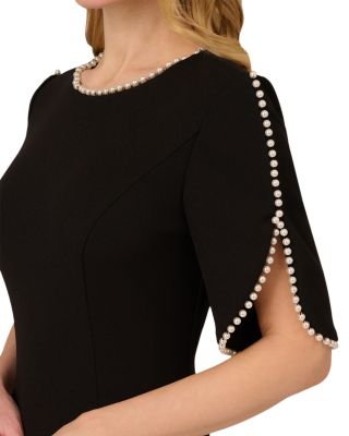 Pearl Trim Crepe Midi Dress