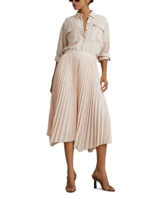【海外限定】REISSスカート☆Champagne Neutral Seren Pleated M Reiss Pleated Asymmetric Midi Skirt in Champagne - REISS