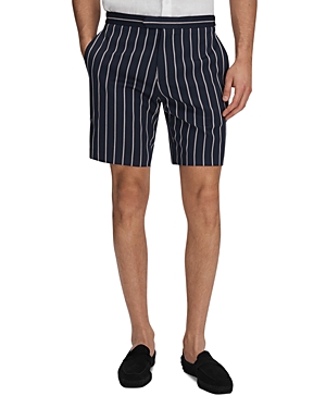 Shop Reiss Lake Fine Striped Shorts In Navy/white