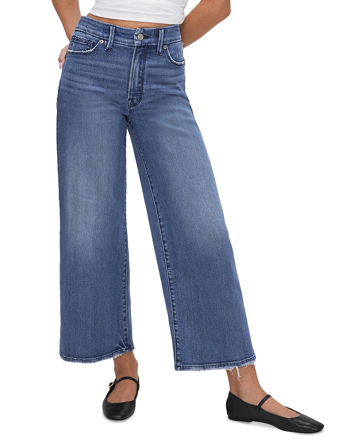 Good American Good Waist High Rise Wide Leg Jeans