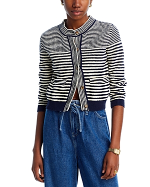 Frame Compact Stripe Cardigan Sweater In Blue