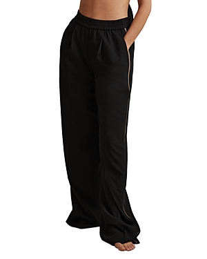Shop Reiss Petites Remi Side Stripe Wide Leg Pants In Black